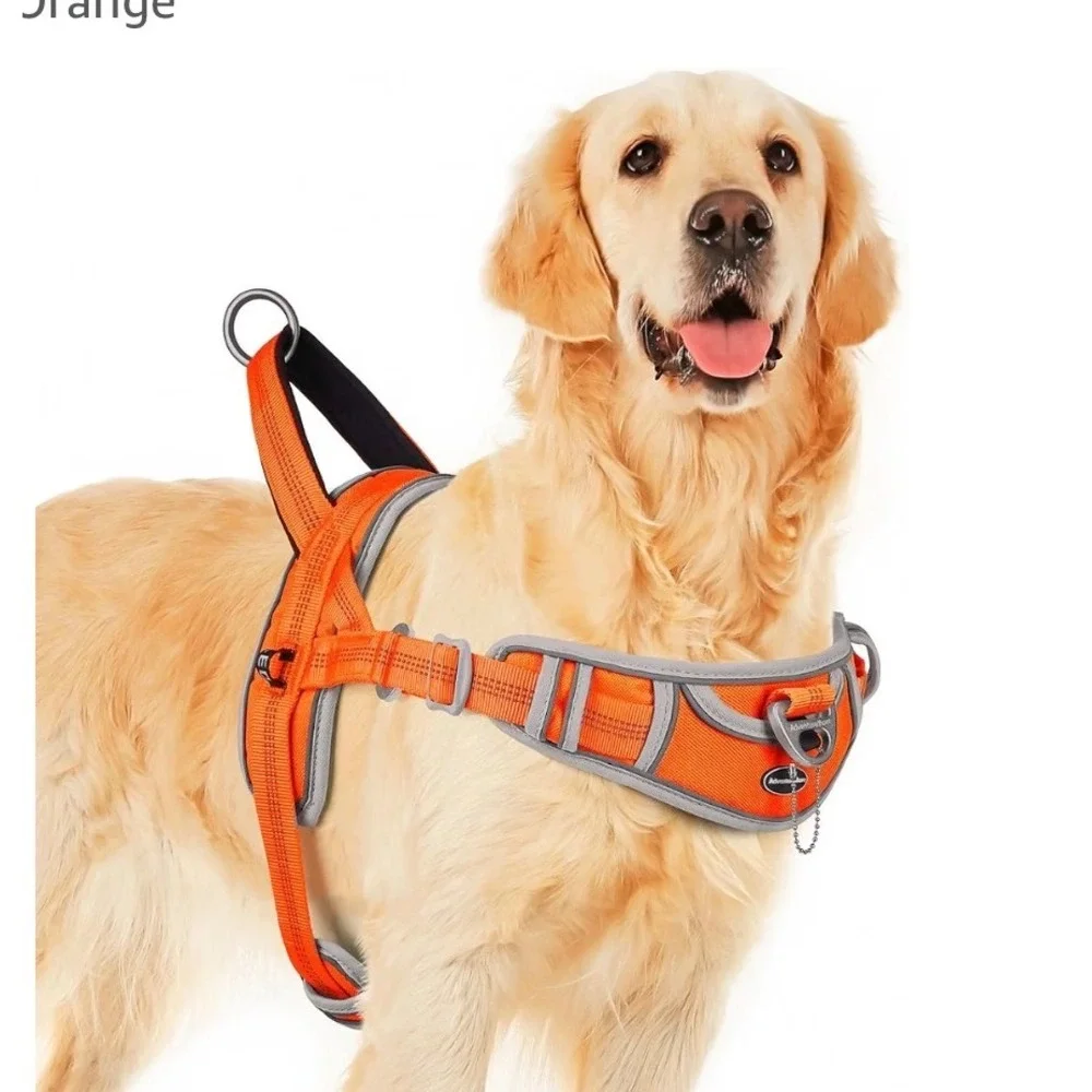 AdventureMore No Pull Dog Harness Orange Large Reflective Adjustable Handle L